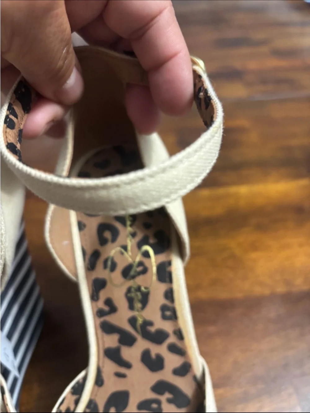 Jessica Simpson Beige Ankle-Strap Wedge Sandals with Leopard Insole